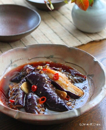 揚げ茄子のにんにく醤油漬け