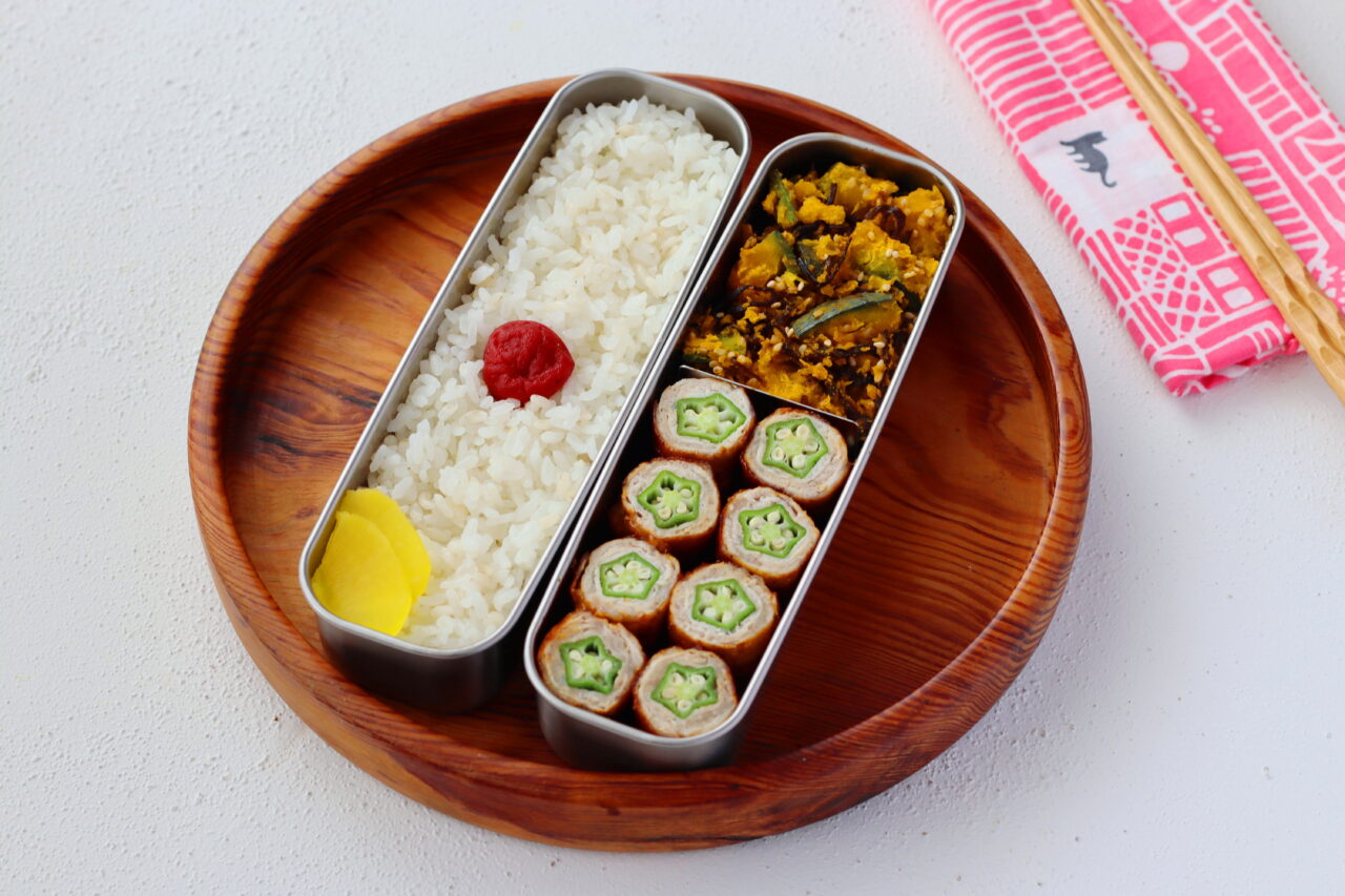 かめ代弁当
kameyo
2品弁当
オクラの肉巻き
かぼちゃの塩昆布和え