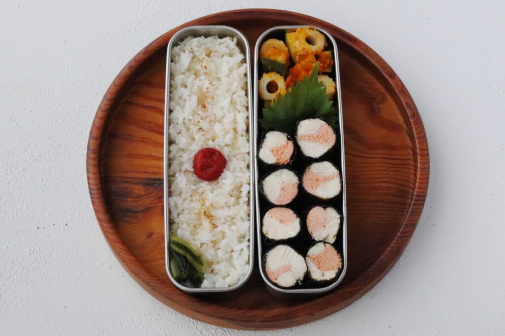 2品弁当
kameyo
かめ代弁当
ささみの明太子海苔巻き
かぼちゃのしょうが醤油
