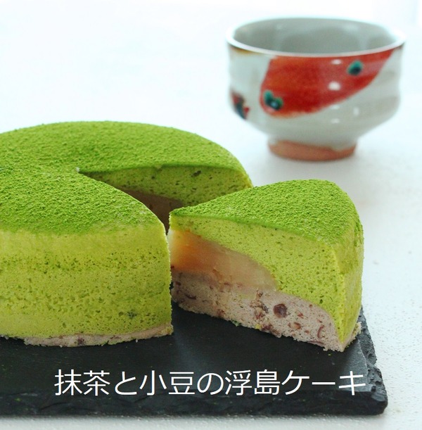 抹茶と小豆の浮島ケーキ